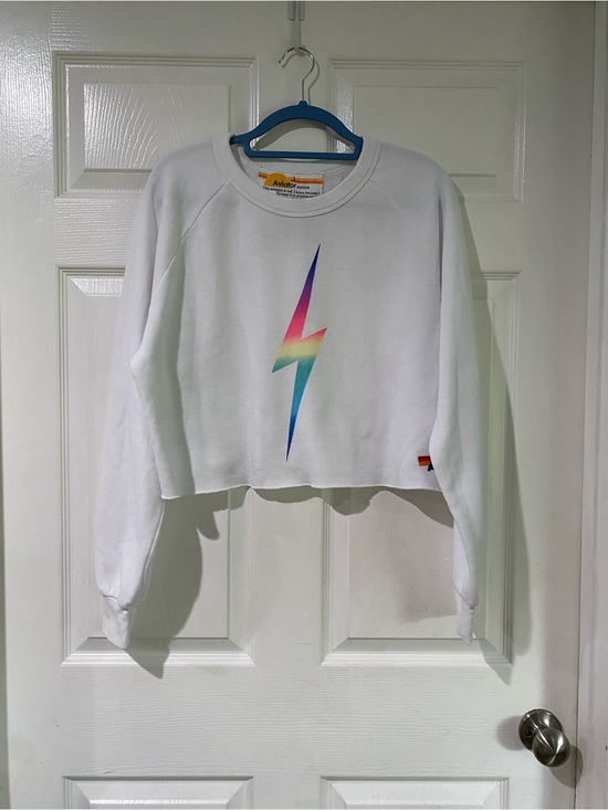 Aviator Nation Tops - Aviator Nation Bolt White Cropped Crewneck Large Sweatshirt Loungewear Surfer